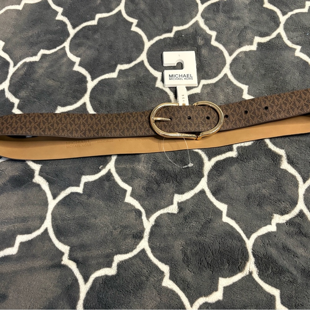 Michael Kors Signature Brown Belt with Gold Oval Buckle